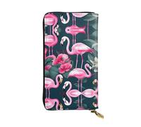 CPyuqw Cartera de piel con estampado floral de círculos étnicos para mujeres y hombres, bolso de mano con tarjetero, bolsillo para monedas y compartimento para chequera, Estampado floral de flamenco