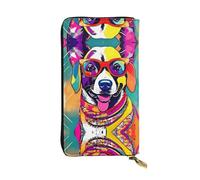 CPyuqw Cartera de piel con estampado floral de círculos étnicos para mujeres y hombres, bolso de mano con tarjetero, bolsillo para monedas y compartimento para chequera, Funny Dog, Talla única