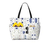 CPyuqw Diferentes tipos de bolsa de viaje de playa de gran capacidad con estampado de lagarto, bolsa plegable con cremallera para vacaciones familiares, cruceros y camping, Flor dibujada a mano, Talla