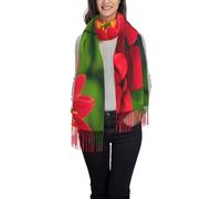 CPyuqw Elegante bufanda de primavera con estampado floral de mariposa, chal con flecos para mujer, ligero y cálido, Hermosa flor roja, Talla única