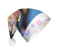 CPyuqw Sombrero de Navidad unisex con diseño de flor de almendro rosa LED, sombrero de Papá Noel para fiestas festivas de invierno, uso diario