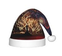 CPyuqw Sombrero de Papá Noel con estampado de fuegos artificiales festivos para niños, gorro cálido para fiestas de invierno, celebraciones de Navidad y Año Nuevo