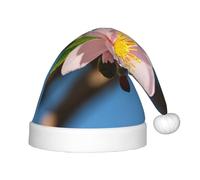 CPyuqw Sombrero festivo de Papá Noel con estampado de flor de almendro rosa para niños, gorro cálido para fiestas de invierno, celebraciones de Navidad y Año Nuevo