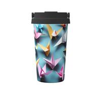CPyuqw Taza de café aislada con estampado de grúas de papel de origami, taza de viaje de acero inoxidable, 500 ml, para coche, cafetería, oficina y uso doméstico