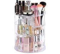 Cq acrylic Organizador de maquillaje giratorio de 360 grados para baño, estuches de almacenamiento de cosméticos ajustables de 4 niveles y vitrinas de maquillaje, transparente