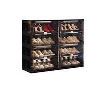 CQCCQ Contenedores apilables Grandes y Resistentes for gabinetes, Organizador de Zapatos Plegable, con Puerta magnética Transparente Que Ahorra Espacio en la Entrada del hogar.(Black,4 Tiers 8 grids)