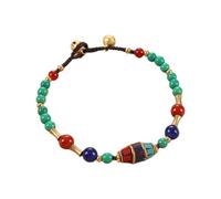CQEAZ Estilos tibetanos con cuentas con detalles de cobre y cuerda de cera, elegante pulsera para diseño artístico, cadena de mano con cuentas, talla única, como se describe