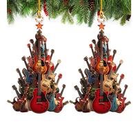 CQSVUJ Adorno de árbol de Navidad Rockin' Around The Guitar, Adorno de acrílico Plano 2D Rockin' Around The Guitar, Guitarra eléctrica para árbol de Navidad (2PCS)