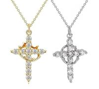 CQXSYTBN 2 collares con colgante de cruz giratoria, gargantilla delicada de aleación chapada en dorado y plateado, joyería elegante ajustable para mujer