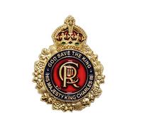 CR God Save the King Charles III - Broche de coronación con diseño colorido
