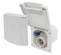 CR-MOESANCO® Enchufe para caravanas CEE - Enchufe de superficie para exteriores de 230 V / 16 A con tapa abatible - Enchufe de 3 polos para caravanas - Para uso en exteriores - IP44 - Blanco.