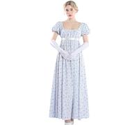 CR ROLECOS Empire - Vestido para mujer, estilo victoriano, con mangas abullonadas, para bodas y bailes, Diseño de flores azul, M