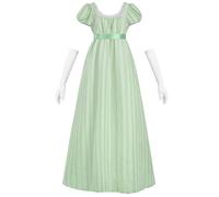 CR ROLECOS Vestido de mujer Regency Victorian Jane Austen largo vestido vintage victoriano Regency Era vestido de baile con guantes vestido de cintura imperio, verde, M