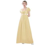 CR ROLECOS Vestido de mujer Regency Victorian Jane Austen largo vestido vintage victoriano Regency Era vestido de baile con guantes vestido de cintura imperio, amarillo, XXL