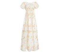 CR ROLECOS Vestido de regencia Jane Austen Vestidos de té victoriano para fiesta en blanco, amarillo, L