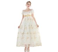 CR ROLECOS Vestido de regencia Jane Austen Vestidos de té victorianos para fiesta Blanca, amarillo, S