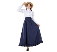 CR ROLECOS Vestido medieval de las mujeres 2 piezas traje del siglo 19 ropa victoriana damas, azul marino, M