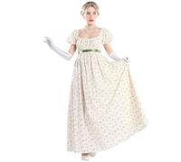 CR ROLECOS Vestido Regency para mujer, vestido victoriano, vestido de fiesta con guantes Bridgerton, Beige Flower, XL