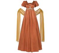 CR ROLECOS Vestido victoriano Jane Austen Regency Empire Vestido de manga abullonada con guantes, disfraz renacentista para fiestas, naranja, L