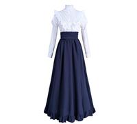 CR ROLECOS Vestido victoriano para mujer Ropa medieval Blusas y faldas Vestidos de baile 2 piezas de disfraz de la era renacentista Clásico de 1800 Vestido eduardiano Vestido de noche, azul marino, M