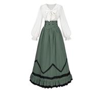 CR ROLECOS Vestido victoriano para mujer, ropa medieval, vestido de baile, vestido largo de 2 piezas, blusa victoriana, vintage, falda medieval, juego de vestido de noche, fiesta de té, verde, M