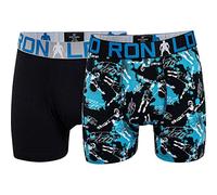 CR7 Cristiano Ronaldo - Boys - Bóxers para niños - Todo sobreimpreso - Pack de 2 - Negro/Azul - 146-152 cm, 10-12 años