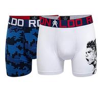 CR7 Cristiano Ronaldo para Niños, Celebración Calzoncillos Boxer, Blanco/Azul, 7-9 años