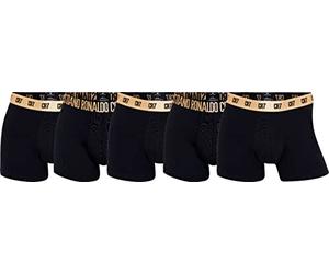 CR7 Men's Organic Cotton Trunk Travel Bag 5-Pack Bañadores Ajustados para Hombre, Black, S