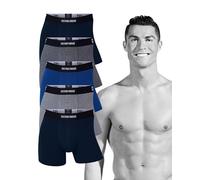 CR7 Underwear Pack 5 Bóxers Hombre Algodón con Bolsa de Viaje Oferta - Multicolor (FR/ES, Letras, L, Regular, Regular, Marino, Azul, Grises)