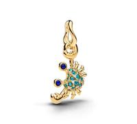Crab 14k Gold-Plated Dangle with Imitation Lapis Lazuli, Icy Green Crystal and Clear Cubic Zirconia