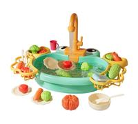 Crab Shape Kitchen Sink Toy With Running Water - ABS 43.5x32.5x28cm 980g Rotating Faucet Pretend Play Kitchen Set With Vegetables Fruits Tableware Accessories Educational Kids Gift Water Play Sink Set