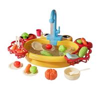 Crab Shape Kitchen Sink Toy With Running Water - ABS 43.5x32.5x28cm 980g Rotating Faucet Pretend Play Kitchen Set With Vegetables Fruits Tableware Accessories Educational Kids Gift Water Play Sink Set