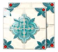 Crabop Calcomanía de pared de espuma de PVC engrosada con patrón de porcelana azul y blanca vintage, adhesivo impermeable para decoración del hogar, 15 x 15 cm, paquete de 10 (5)