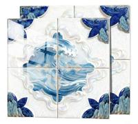 Crabop Calcomanía de pared de espuma de PVC engrosada con patrón de porcelana azul y blanca vintage, adhesivo impermeable para decoración del hogar, 15 x 15 cm, paquete de 10 (2)