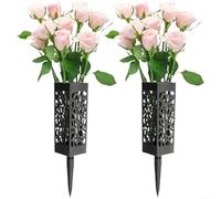 Crabop Cesta de flores para exteriores con agujeros de drenaje, cono de cementerio de plástico resistente para decoración de tumbas, soporte conmemorativo de jardín con estaca, negro, 28 x 6 cm (4