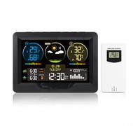 Crabop Estación meteorológica digital con pantalla a color, termómetro higrómetro para interiores y exteriores, hora del amanecer y atardecer, reloj despertador, alimentado por USB para monitoreo en