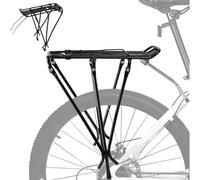 Crabop Estante trasero de aleación de aluminio con soporte de freno de disco, capacidad de 55 libras, diseño triangulado, patas antiarañazos para bicicleta de montaña, viajes, color negro