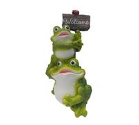Crabop Estatua de rana con letrero de bienvenida, rana pintada a mano para escultura para decoración de patio al aire libre, adorno de césped resistente a la intemperie
