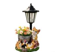 Crabop Estatua solar de jardín de gato con luces, adorno de jardín de resina, impermeable, decoración al aire libre con contenedor de flores para patio, césped, camino