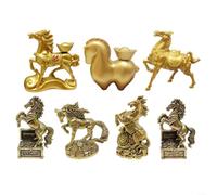 Crabop Figura de caballo de latón antiguo, estatua equina de cola larga de metal sólido, decoración de prosperidad para el hogar, oficina, escritorio, estante de colección (rico columpio de tesoro)