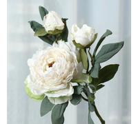 Crabop Flor de peonía artificial con bordes a la parrilla de 28 capas, tallo flexible de 64 cm, flor de seda para decoración del hogar, centros de mesa de boda y arreglos de fiesta (blanco)