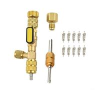 Crabop Instalador de extracción de núcleo de válvula de latón para R410A R22 HVAC, herramienta de puerto SAE dual de 1/4 y 5/16 para reemplazar núcleos de fugas en sistemas de CA cargados sin