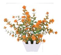 Crabop Juego de flores artificiales con plástico para mini valla para mesa y decoración interior de oficina en casa, verde (Evening Red)