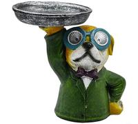 Crabop Luz solar para bandeja de perro, decoración de jardín de resina con caja de almacenamiento abierta, lámpara de encendido/apagado automático para patio, escritorio, verde, 23,5 x 17 x 26 cm