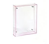 Crabop Marco de fotos acrílico rosa con diseño magnético, bloque de exhibición de escritorio sin marco para fotos de 19 x 15 cm, efecto flotante de neón, decoración del hogar