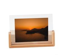 Crabop Marco en U acrílico de madera maciza para fotos de 7 pulgadas, soporte transparente deslizante con base de haya o nogal para decoración del hogar y regalos (A)