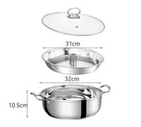 Crabop Olla Vaporera para acero Inoxidable 30cm Cocina Rápida Olla Vaporera(L)
