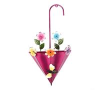 Crabop Paraguas colgante de hierro forjado con forma de maceta montada en la pared con drenaje para interiores y exteriores, jardín, balcón, decoración de 43 cm (rojo rosa)