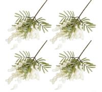 Crabop Ramo de flores artificiales de 40 cm, acacia plástica realista con textura de felpa para decoración del hogar de mesa de boda, amarillo y blanco, paquete de 4 (blanco)
