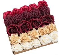 Crabop Ramo de flores artificiales de seda realista hecho a mano DIY boda nupcial centro de mesa hogar jardín decoración fiesta foto Prop 28 cm (rojo)